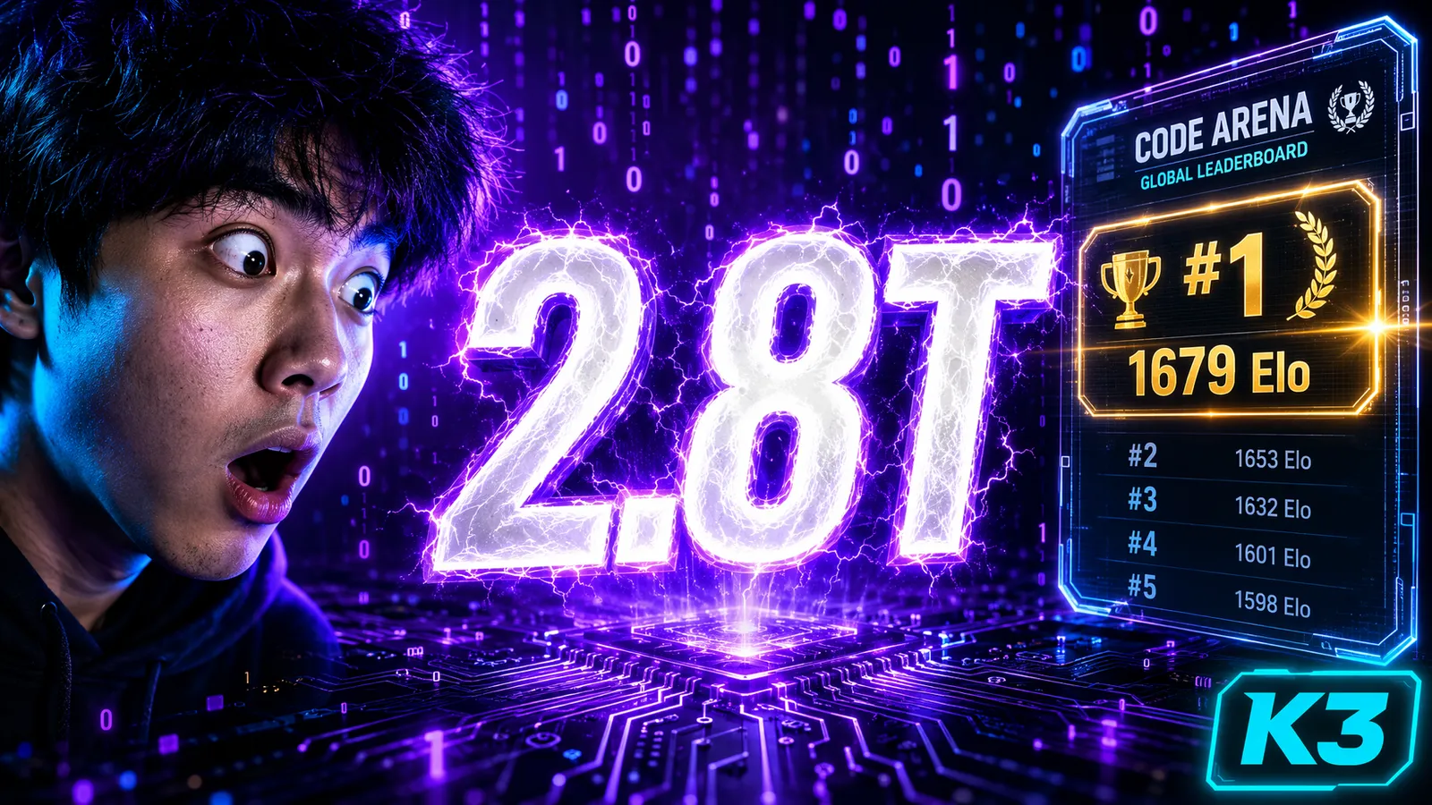 Code Arena ELO score leaderboard showing Kimi K3 at 1679 points in first place