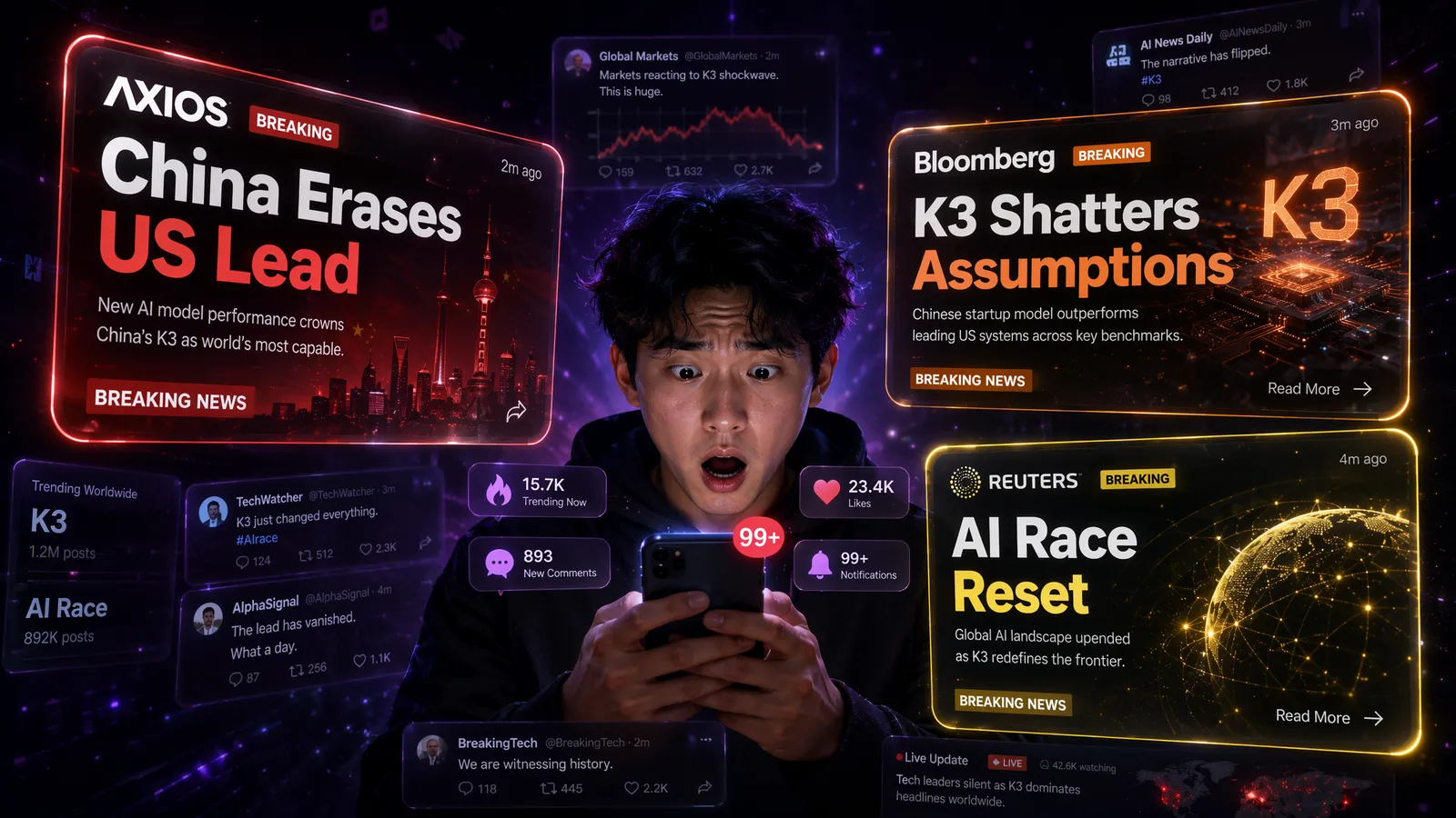 US media outlets reacting to Kimi K3's benchmark results